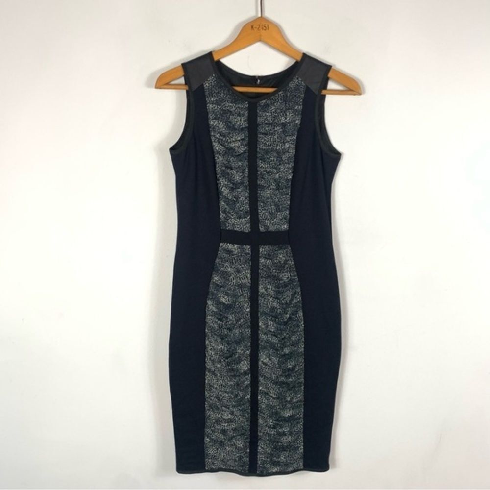 Iris setlakwe Silk and Leather Fitted Sheath Dress Black Leopord Size 2